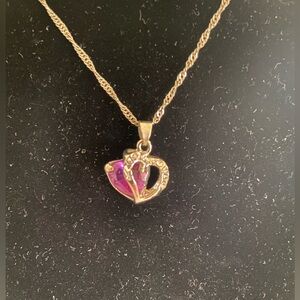 STERLING SILVER 925 VERMEIL RUBY HEART PENDANT NECKLACE